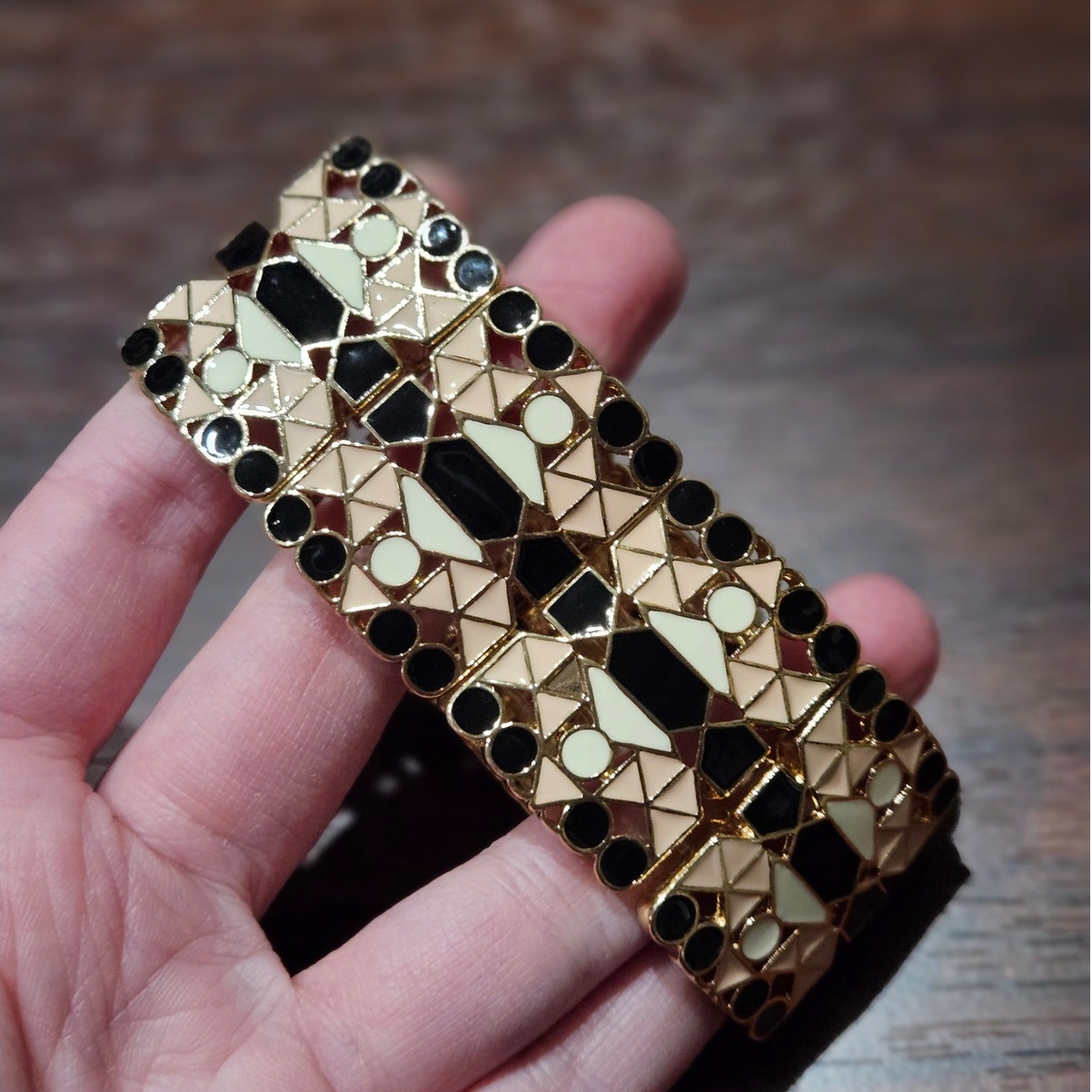 Beautiful Retro Eclectic Artistic Enamel Stretch Bracelet From Estate Sale